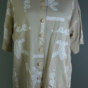 VTG Y2K Cotton Connection Tropical Button Up Short Sleeve Cardigan Lagenlook Vac